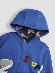 JoJo Maman Bébé Blue Shark Appliqué Reversible Hoodie - Image 6 of 10