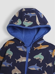 JoJo Maman Bébé Blue Shark Appliqué Reversible Hoodie - Image 7 of 10