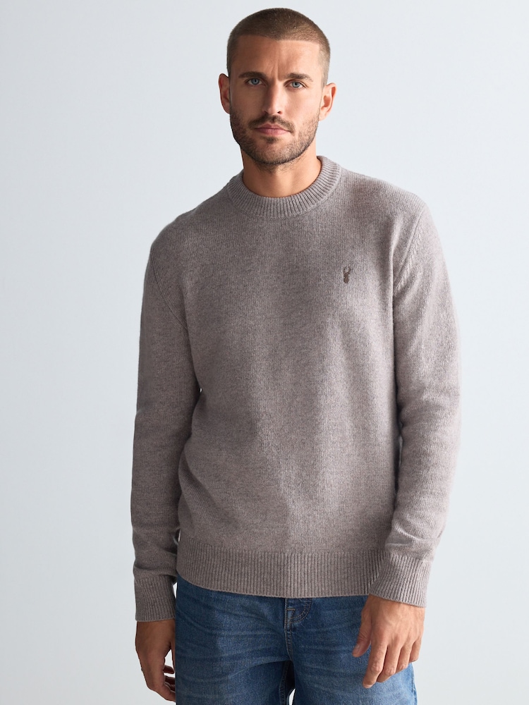Neutral Stag Logo Regular Fit 100% Lambswool Premium Jumper - Image 1 of 8