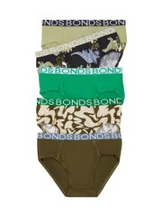 Bonds Green Dinosaur Print 100% Cotton Briefs 5 Pack - Image 1 of 3