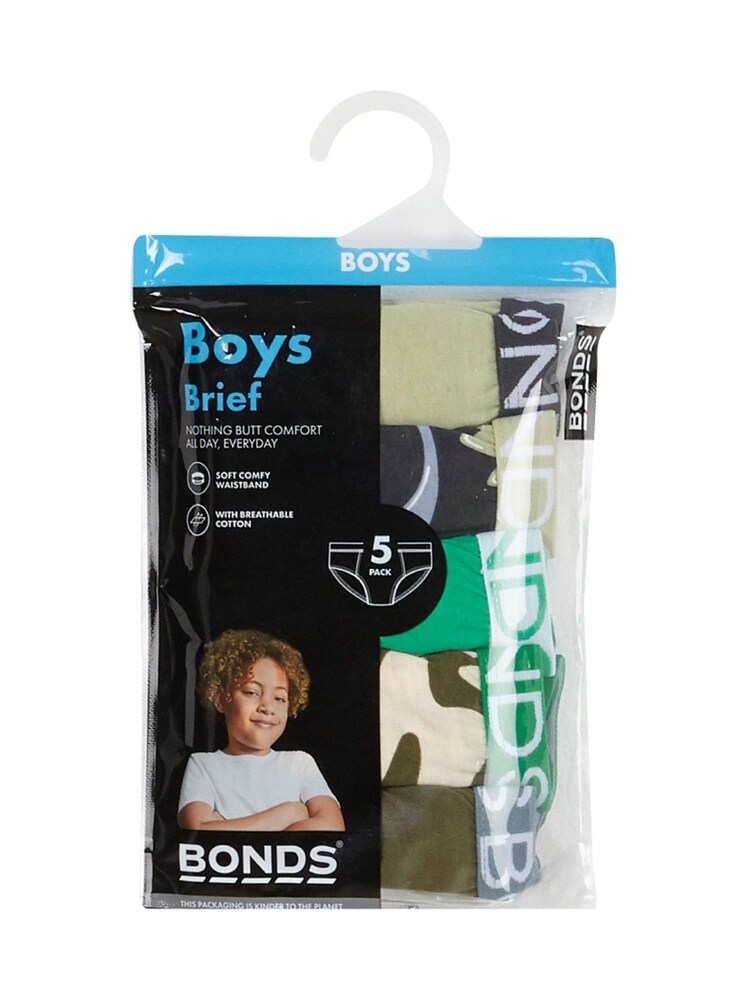 Bonds Green Dinosaur Print 100% Cotton Briefs 5 Pack - Image 3 of 3