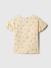 Gelb mit floralem Design - Gap Bedrucktes T-Shirt mit Rundhalsausschnitt und kurzen Flatterärmeln (3 Monate bis 5 Jahre) - Bild 2 von 2