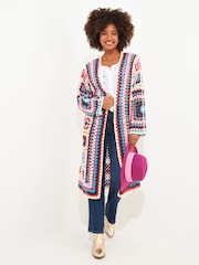 Joe Browns Cream Colourful Crochet Maxi Cardigan - Image 1 of 1