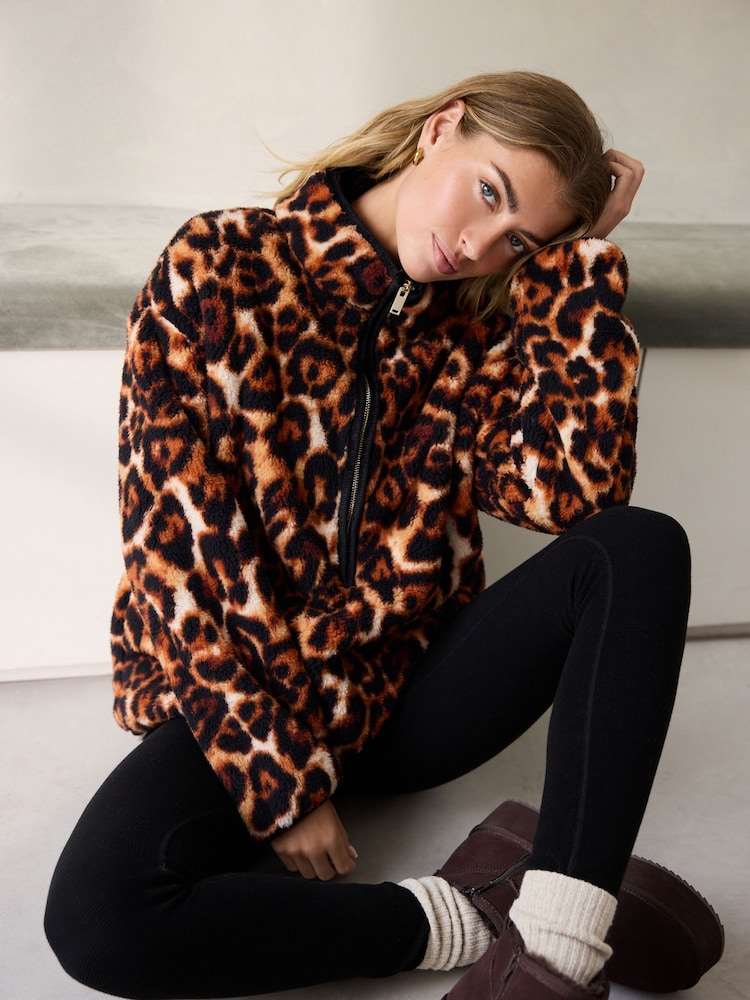 Animal Print Borg Half Zip Fleece - Image 1 of 9