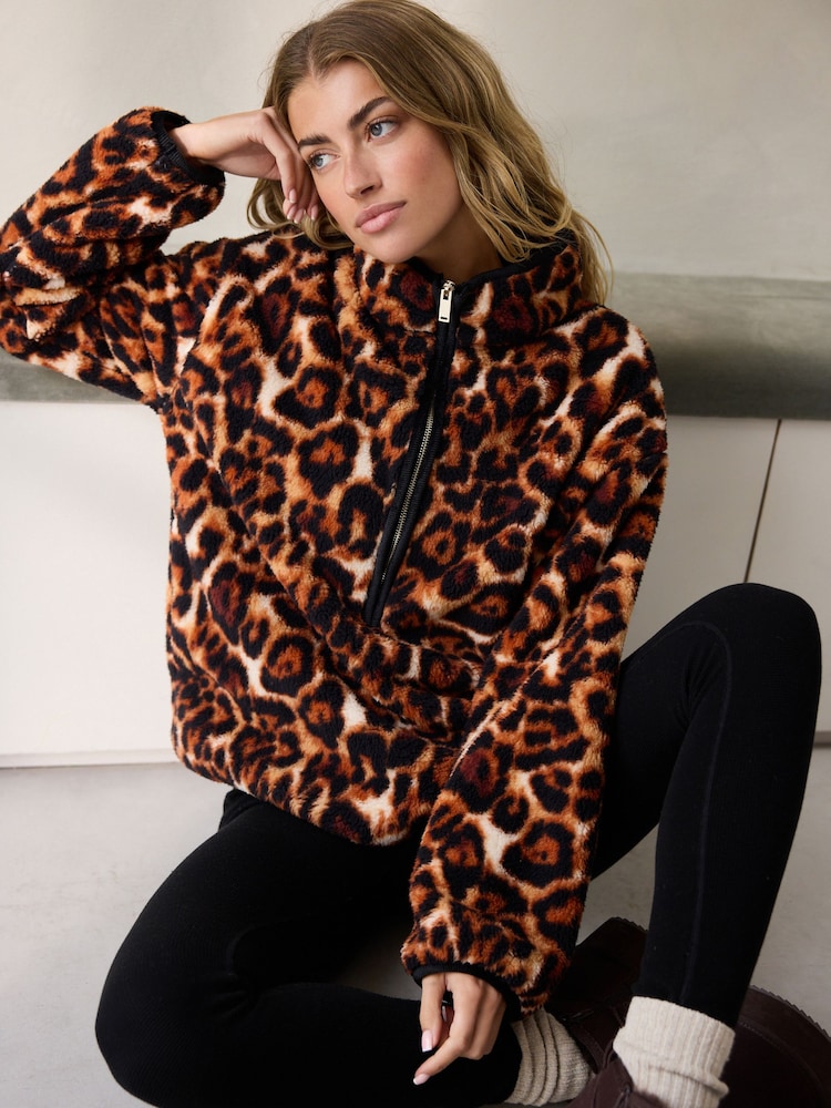 Animal Print Borg Half Zip Fleece - Image 2 of 9