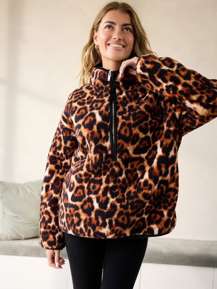 Animal Print Borg Half Zip Fleece - Image 3 of 9
