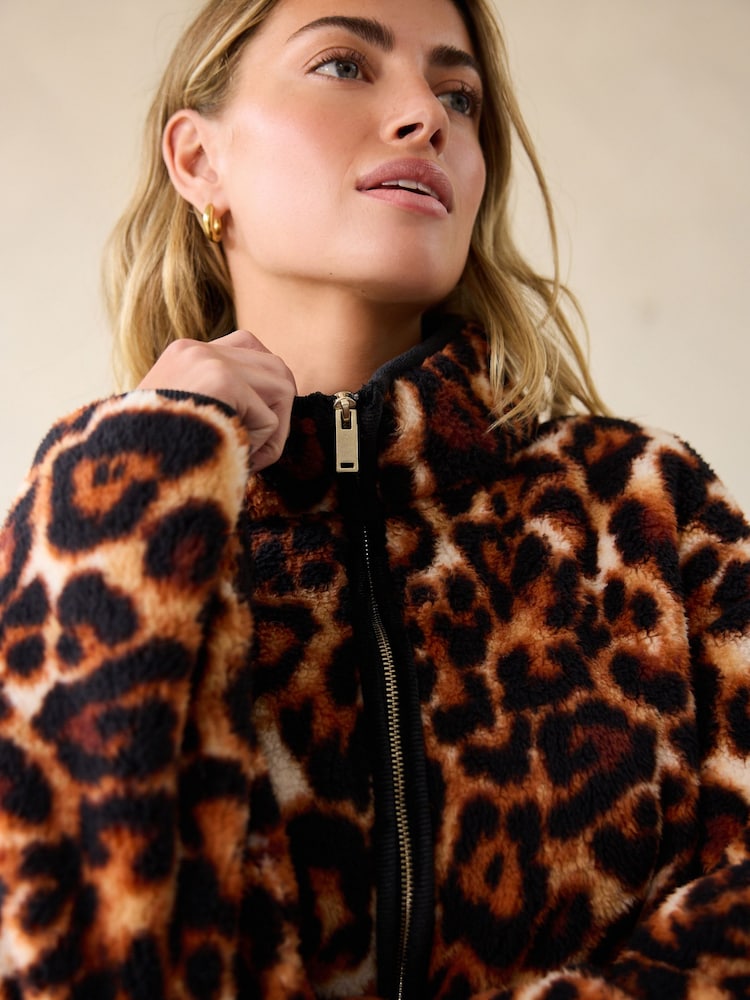 Animal Print Borg Half Zip Fleece - Image 5 of 9
