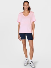 Sweaty Betty Nerine Pink Essential V-Neck T-Shirt - Image 4 of 7