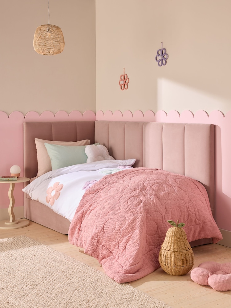 Soft Velvet Blush Kids Marlow Trundle Upholstered Bed Frame - Image 1 of 9