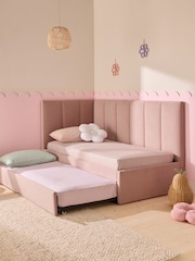 Soft Velvet Blush Kids Marlow Trundle Upholstered Bed Frame - Image 2 of 9