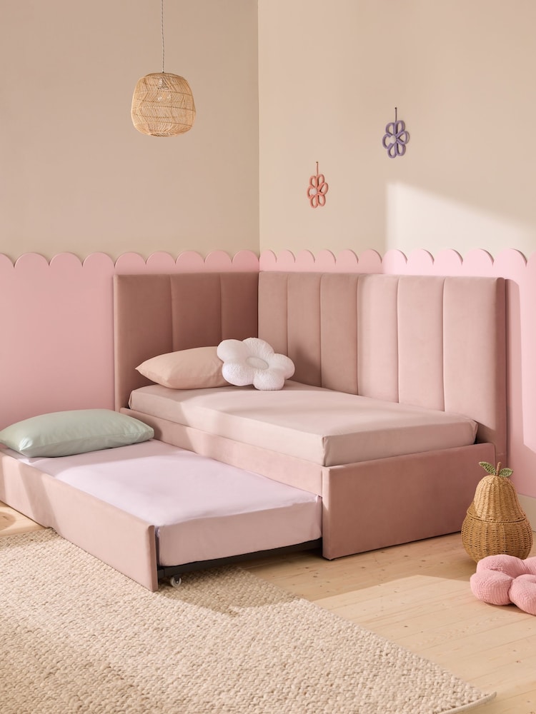 Soft Velvet Blush Kids Marlow Trundle Upholstered Bed Frame - Image 2 of 9