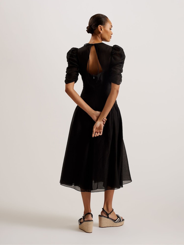 Ted Baker Black Tatsu Puff Sleeve Midi Dress - Image 4 of 6