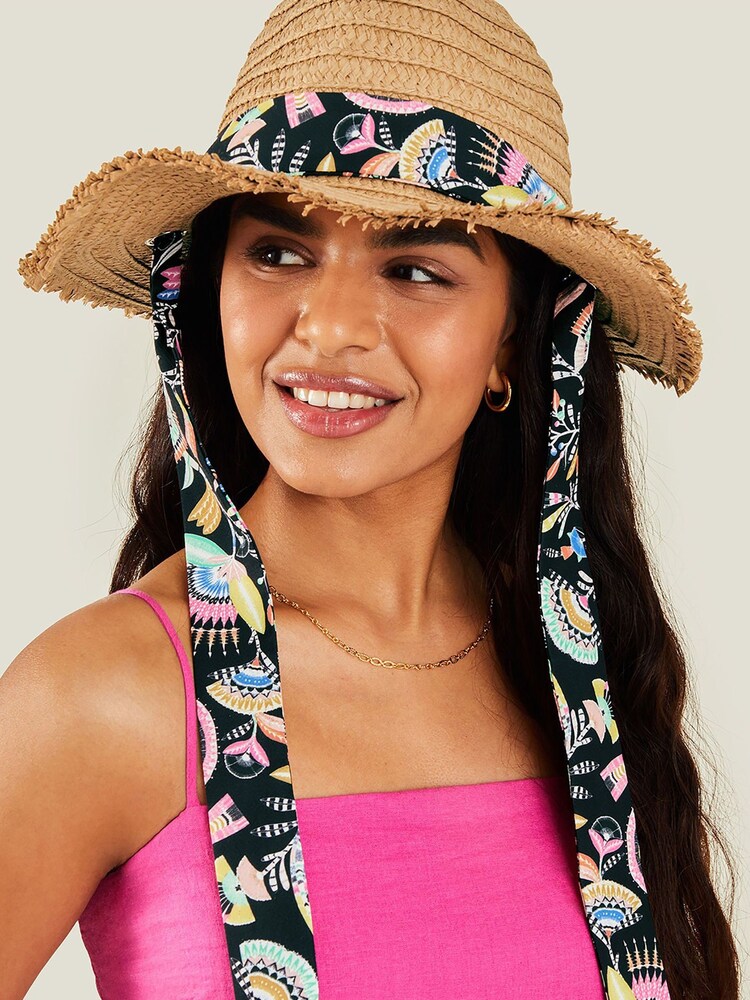 Accessorize Natural Tie Raffia Floppy Hat - Image 1 of 3