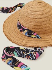 Accessorize Natural Tie Raffia Floppy Hat - Image 3 of 3