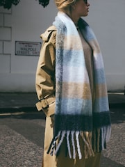 Navy Blue/Camel Brown Check Heavyweight Blanket Scarf - Image 3 of 7