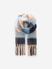 Navy Blue/Camel Brown Check Heavyweight Blanket Scarf - Image 5 of 7