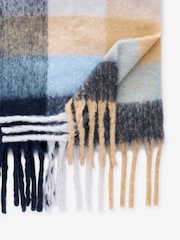 Navy Blue/Camel Brown Check Heavyweight Blanket Scarf - Image 7 of 7
