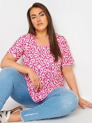 Yours Curve Pink Broderie Swing T-Shirt - Image 1 of 5