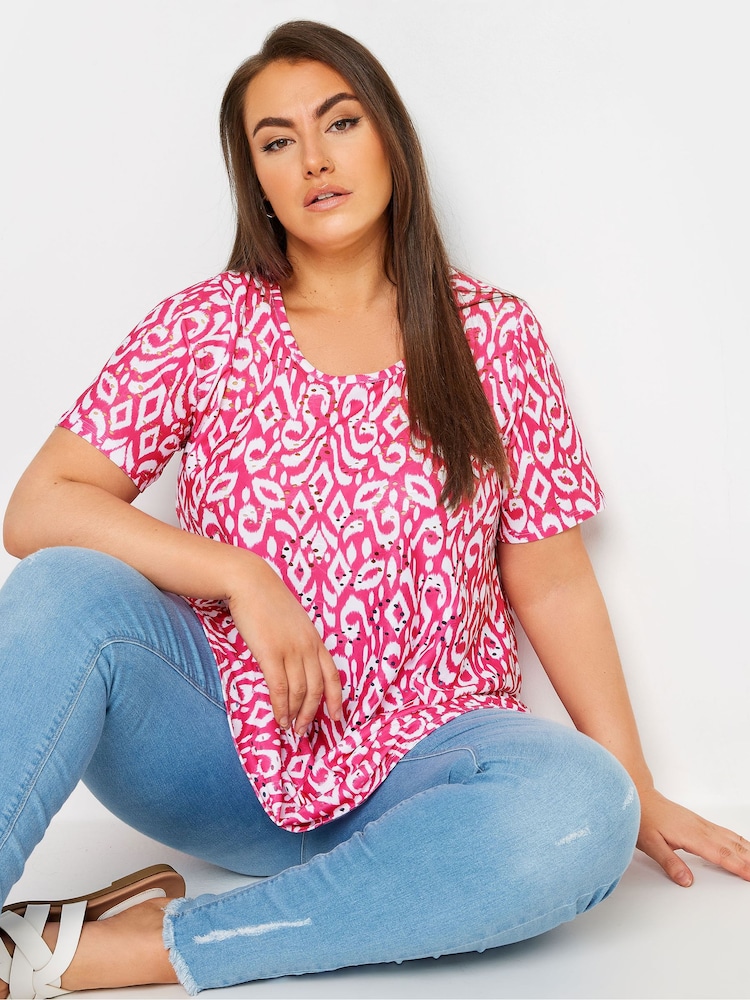 Yours Curve Pink Broderie Swing T-Shirt - Image 1 of 5