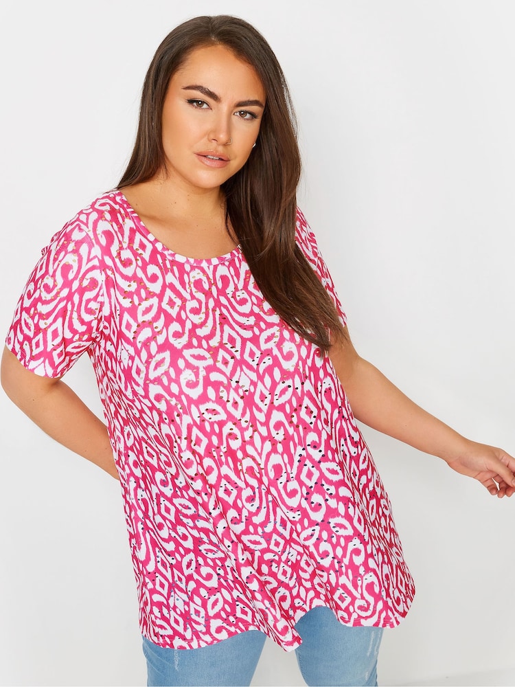 Yours Curve Pink Broderie Swing T-Shirt - Image 2 of 5