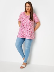Yours Curve Pink Broderie Swing T-Shirt - Image 3 of 5