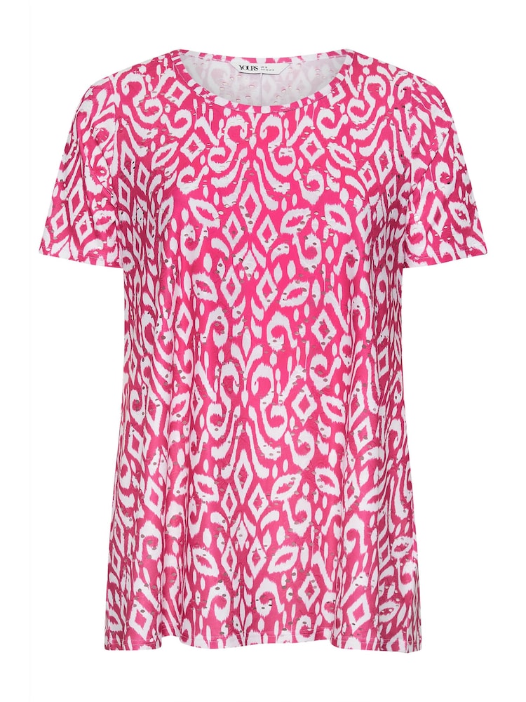 Yours Curve Pink Broderie Swing T-Shirt - Image 5 of 5
