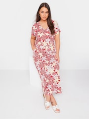 Yours Curve Red 100% Cotton Side Split Drawcord Maxi Dress - Image 1 of 5