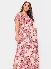 Yours Curve Red 100% Cotton Side Split Drawcord Maxi Dress - Image 2 of 5