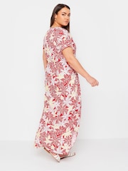 Yours Curve Red 100% Cotton Side Split Drawcord Maxi Dress - Image 3 of 5