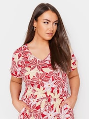 Yours Curve Red 100% Cotton Side Split Drawcord Maxi Dress - Image 4 of 5