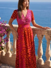 Roman Pink Animal Print Beaded Midi Dress - Image 3 of 4