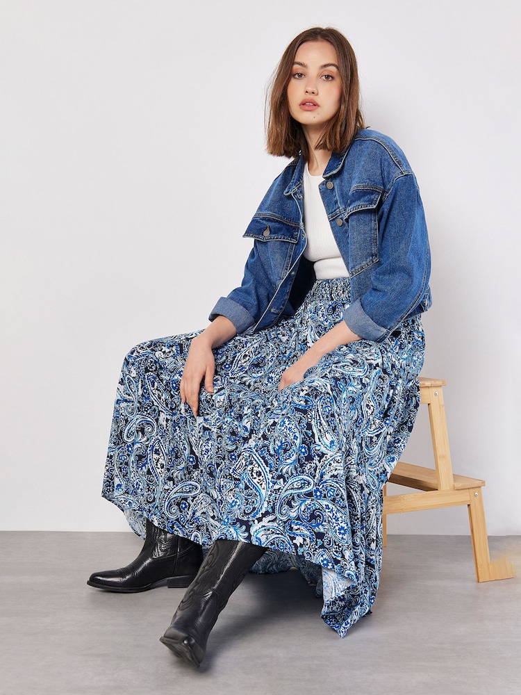 Apricot Blue Paisley Tiered Skirt - Image 1 of 4