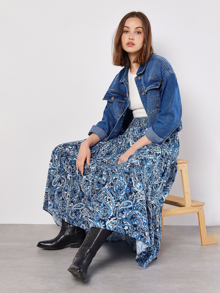 Apricot Blue Paisley Tiered Skirt - Image 1 of 4 Apricot Blue Paisley Tiered Skirt - Image 1 of 4