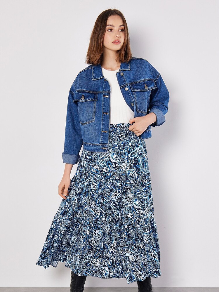 Apricot Blue Paisley Tiered Skirt - Image 2 of 4 Apricot Blue Paisley Tiered Skirt - Image 2 of 4