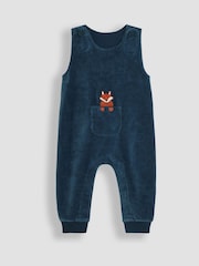 JoJo Maman Bébé Teal Fox Applique Pocket Velour Dungarees & Top Set - Image 2 of 6
