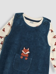 JoJo Maman Bébé Teal Fox Applique Pocket Velour Dungarees & Top Set - Image 6 of 6
