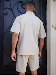 Threadbare Off White Textured Revere Collar Short Sleeve Shirt - Image 2 of 5
