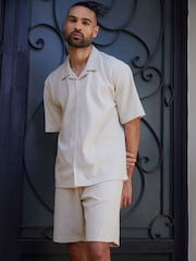 Threadbare Off White Textured Revere Collar Short Sleeve Shirt - Image 3 of 5