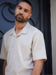 Threadbare Off White Textured Revere Collar Short Sleeve Shirt - Image 5 of 5