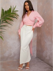 Chi Chi London White Split Hem Demin Maxi Skirt - Image 1 of 3