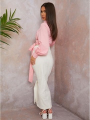 Chi Chi London White Split Hem Demin Maxi Skirt - Image 3 of 3