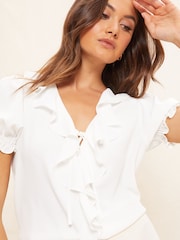 Friends Like These Ivory White Ruffle Front Puff Sleeve Blouse - Image 4 of 4