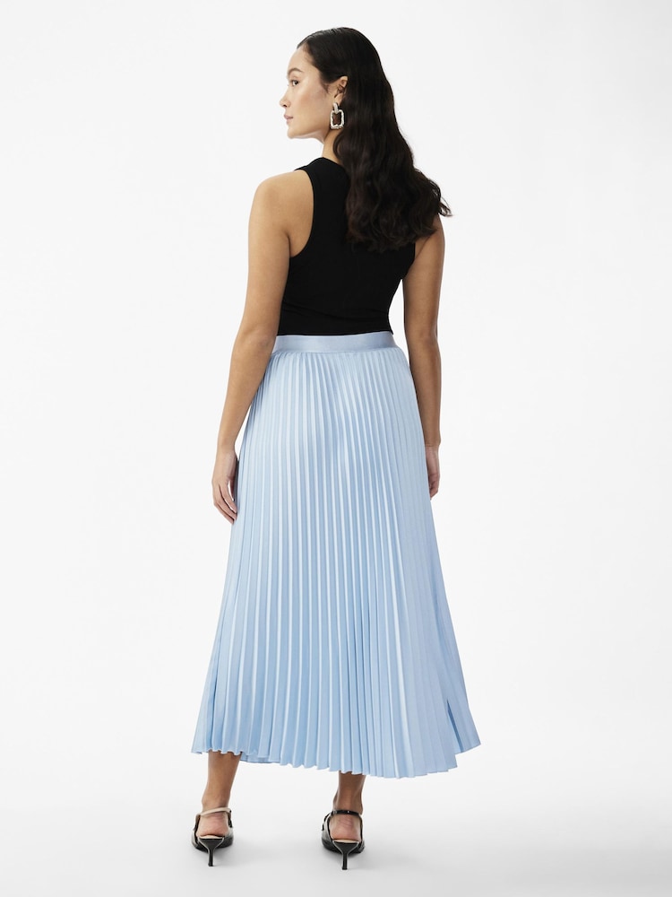 Y.A.S Blue Metallic Pleated Satin Midi Skirt - Image 2 of 3