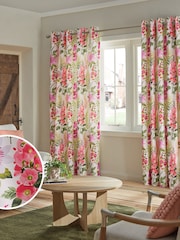Pink/Green Floral 100% Cotton Eyelet Lined Curtains - Image 1 of 4