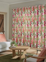 Pink/Green Floral 100% Cotton Eyelet Lined Curtains - Image 2 of 4