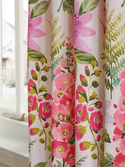 Pink/Green Floral 100% Cotton Eyelet Lined Curtains - Image 3 of 4