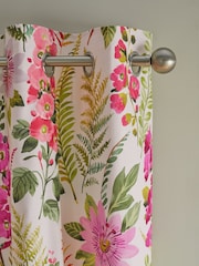Pink/Green Floral 100% Cotton Eyelet Lined Curtains - Image 4 of 4