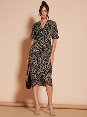 Jolie Moi Black Print Twist Front Tulip Midi Dress - Image 1 of 7