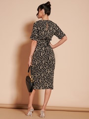 Jolie Moi Black Print Twist Front Tulip Midi Dress - Image 2 of 7