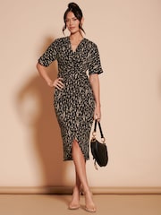 Jolie Moi Black Print Twist Front Tulip Midi Dress - Image 3 of 7
